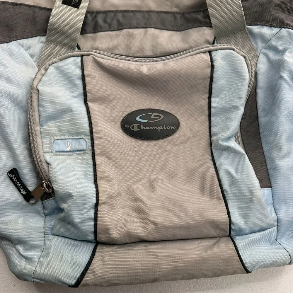 C9 By Champion Gray & Light Blue Gym Tote Bag With Adjustable Strap Duffle Cargo